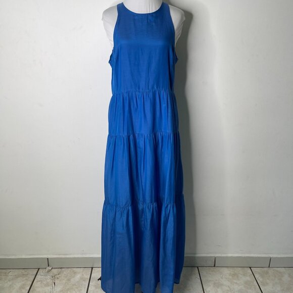 Bird & Knoll Women's Blue Farren Maxi Sleeveless Pleated Dress Size Large - Picture 2 of 13